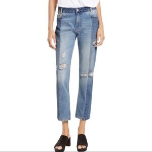 Free People Distressed Patchwork Jeans